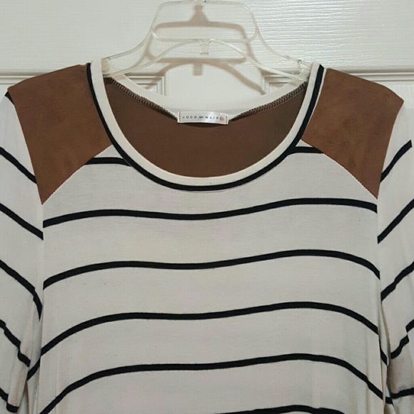 Suede look shoulder accent striped tunic - Picture 2 of 2